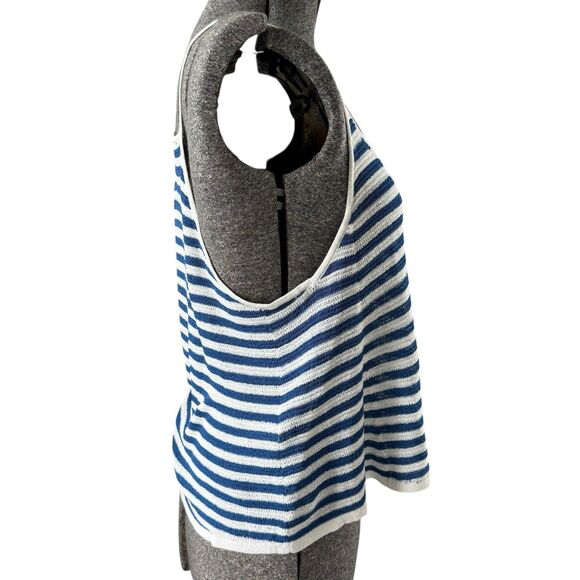 Mango Blue & White Striped Sleeveless Knit Crop Tank Top – Size L - Picture 4 of 5